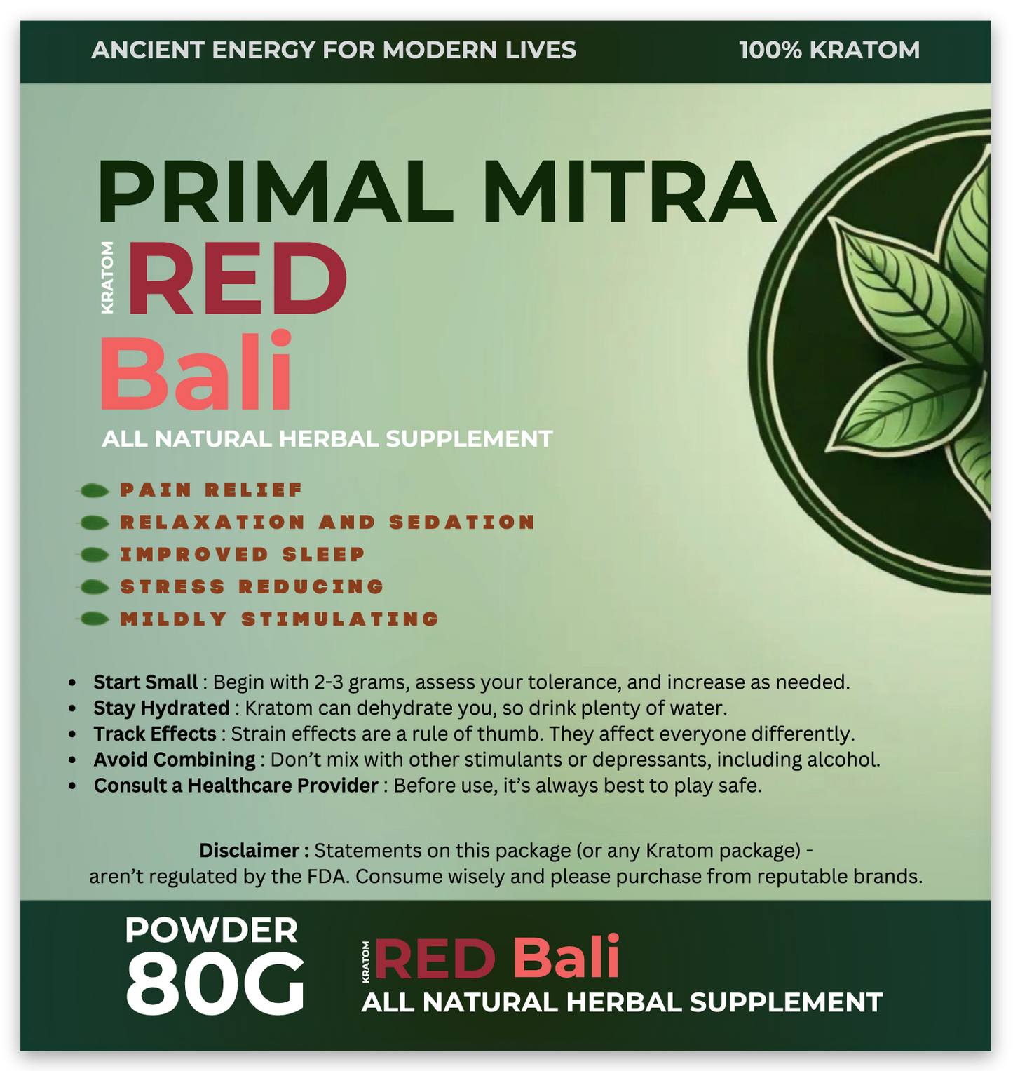 Primal Mitra 80g Kratom Powder